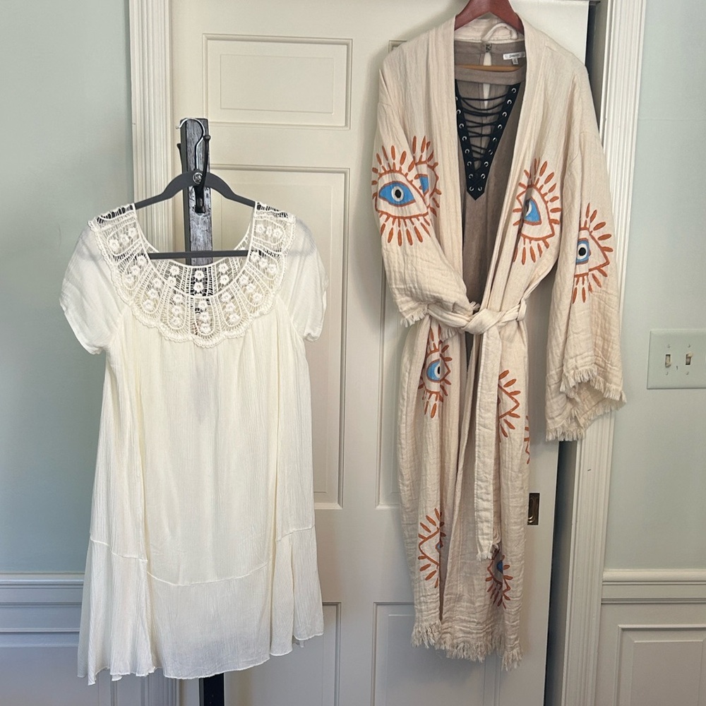 Shoreline Cream White Lace Accent Swing Dress Size Large L / XL Fully Lined NEW